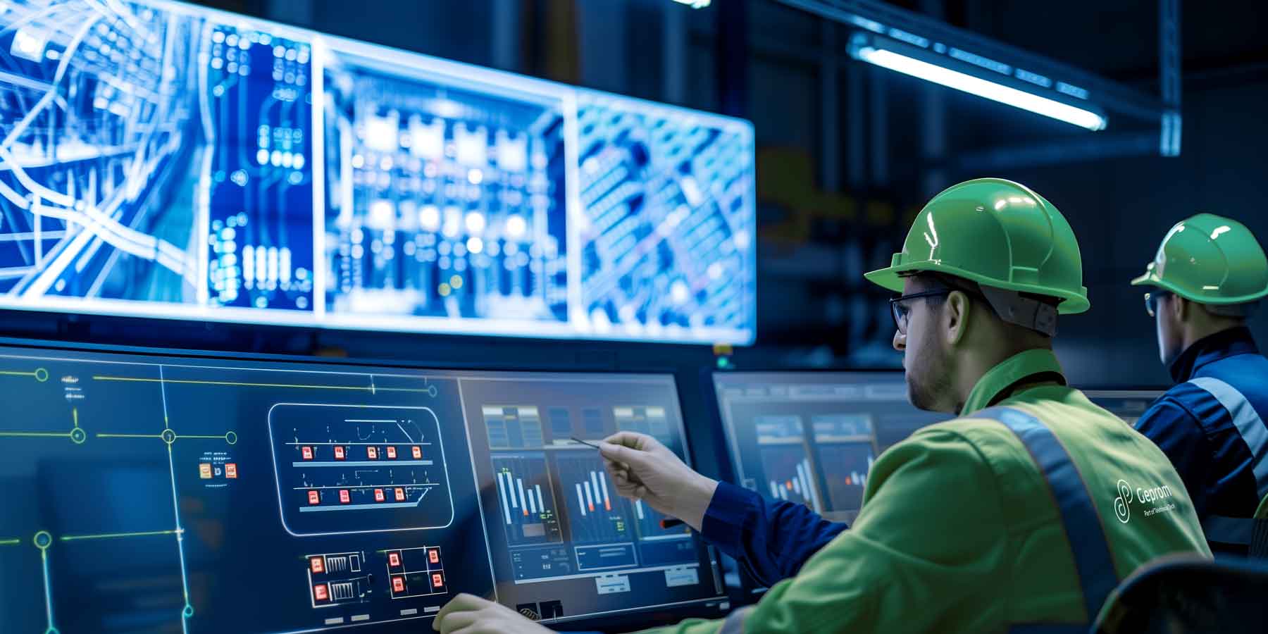 Ingenieros supervisando el consumo energético en tiempo real desde la plataforma PME de Geprom