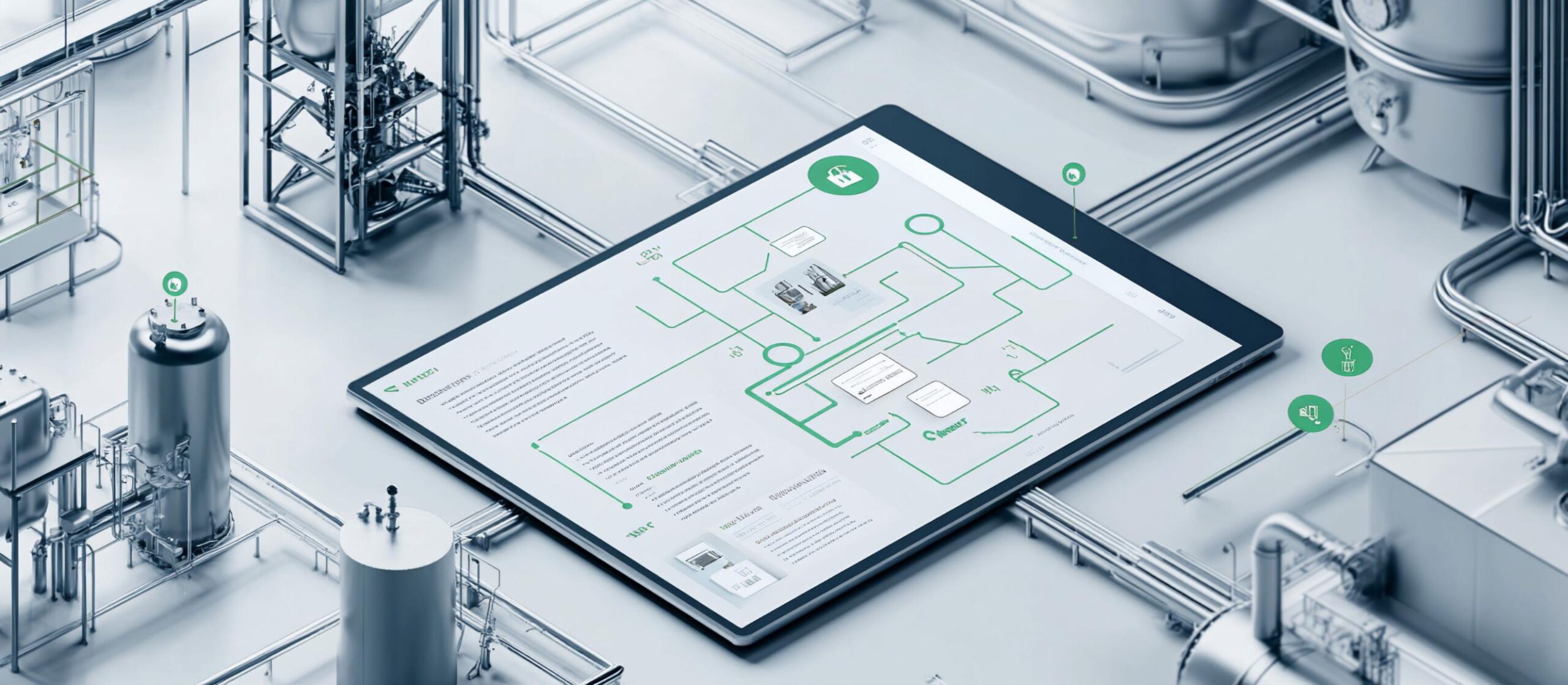 Interfaz digital mostrando esquema modular y escalable de procesos industriales en planta conectada.